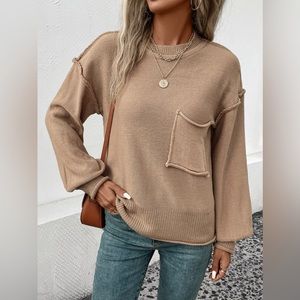Exposed Seam Round Neck Sweater